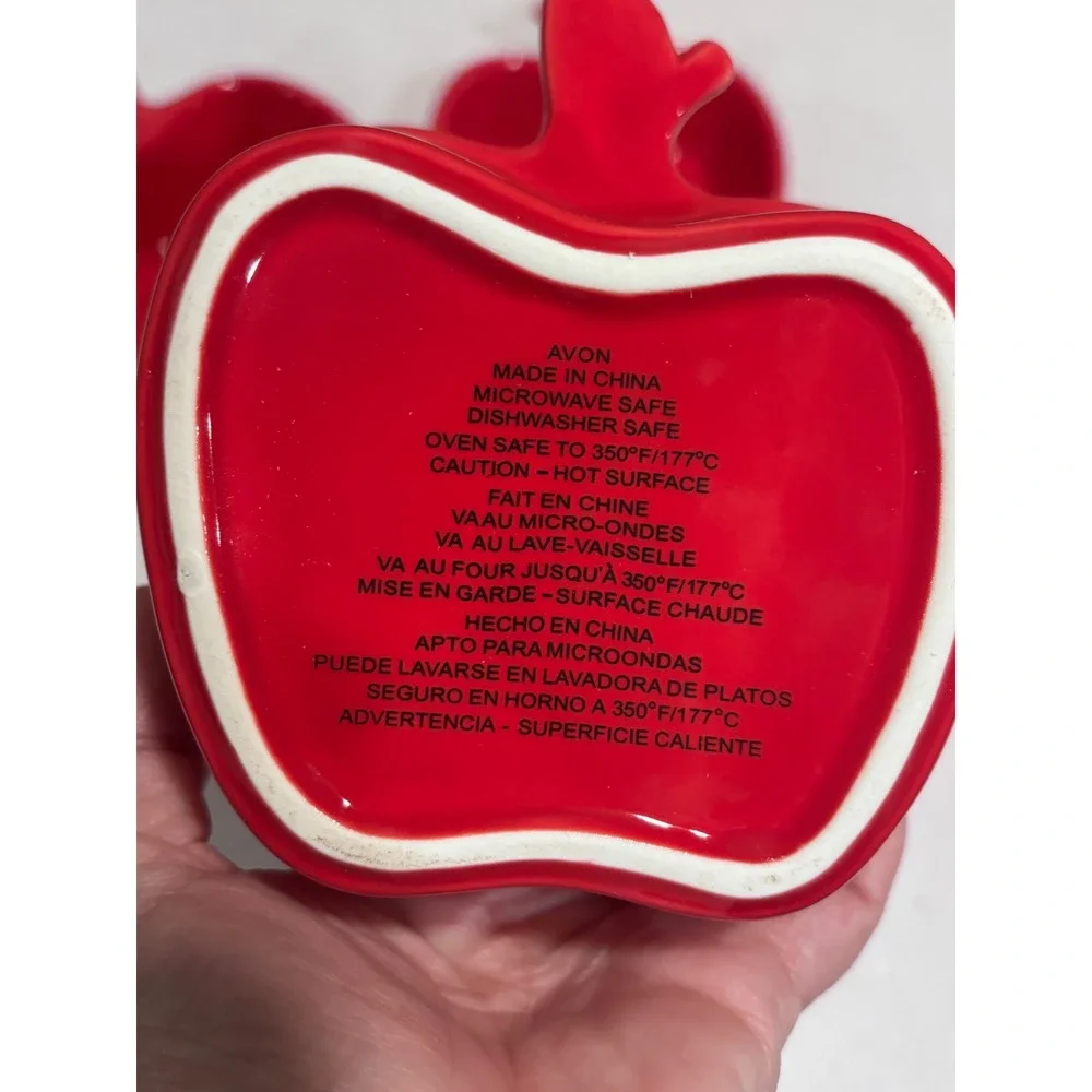 Avon Red Ceramic Apple Shaped Ramekin Bowls Set of 4 Oven Safe Dishware
